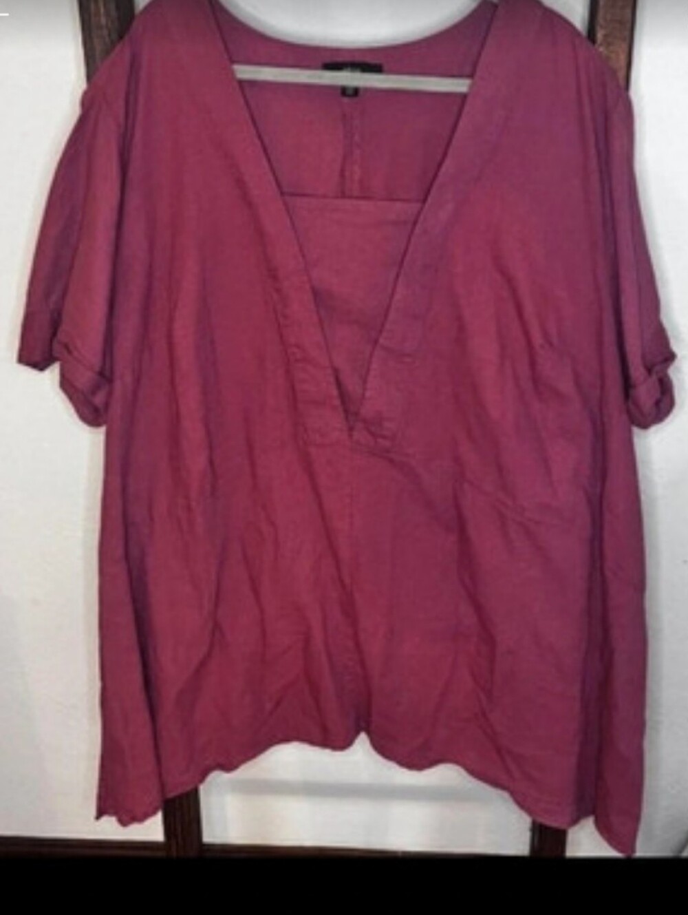 ellos V-Neck Linen-Blend Tunic in Dusty Rose 2XL